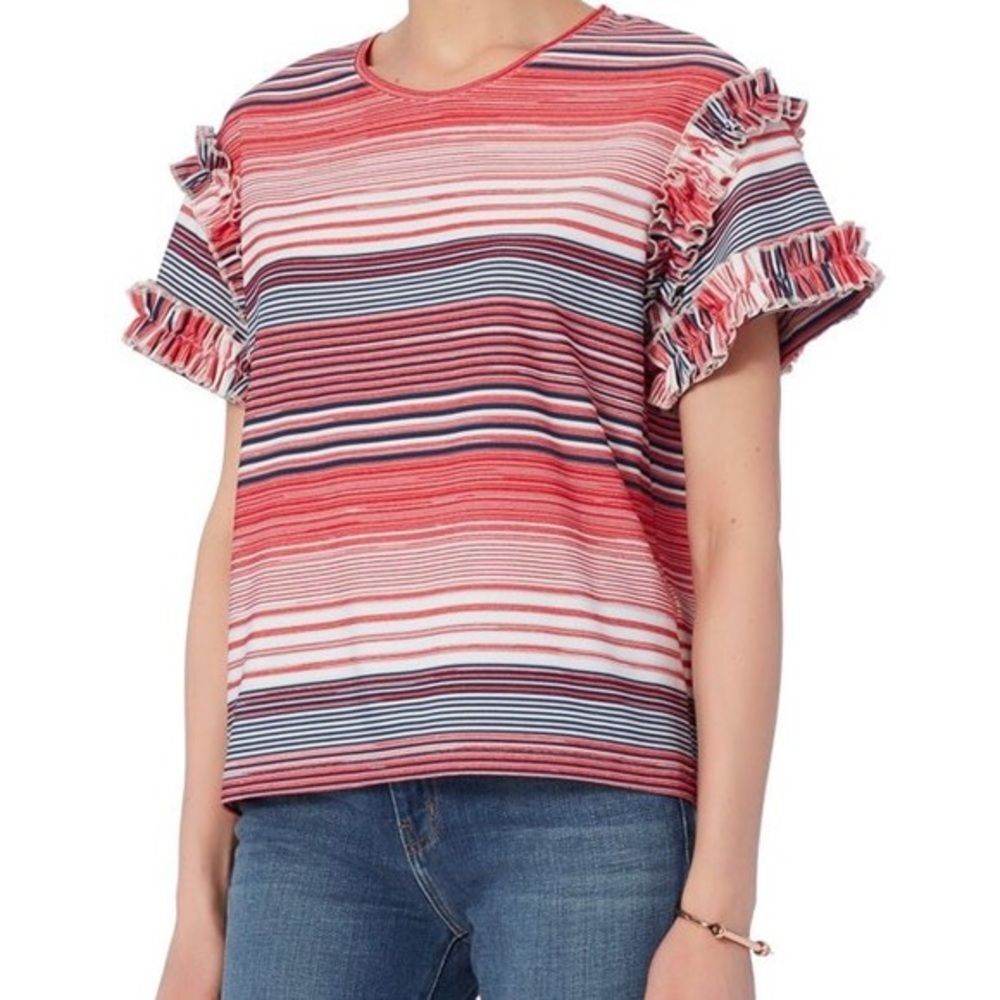 Saloni Dawn Blouse XS Striped Ruffle feminine capsule basic Top‎